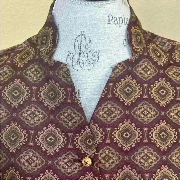 Linda Allard- Ellen Tracy Vintage Print Vest With Mandarin Collar Size 12 NWT - Picture 4 of 8